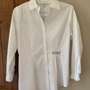 Unique white long-sleeved asymetrical shirt w/bling embellishment (L)